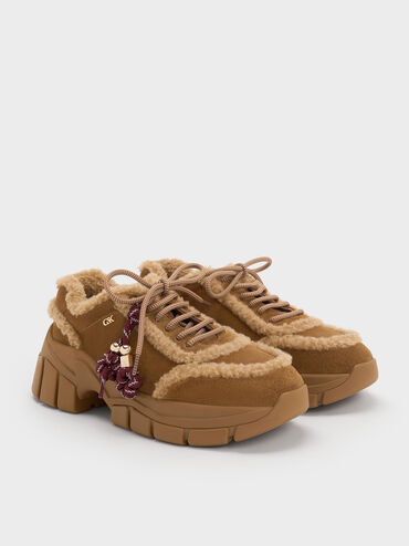 Yunna Suede & Faux Shearling Chunky Sneakers, Brown, hi-res