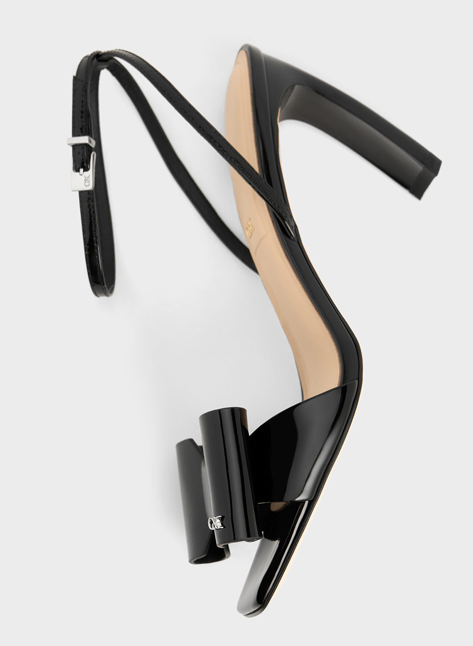 Lu Patent Leather Bow Blade-Heel Sandals, Black Patent, hi-res