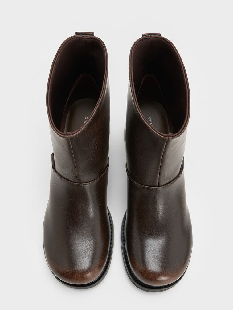 Stitch-Trim Block-Heel Ankle Boots, Dark Brown, hi-res