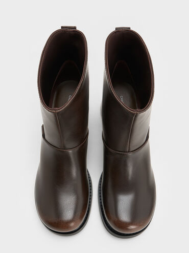 Stitch-Trim Block-Heel Ankle Boots, Dark Brown, hi-res