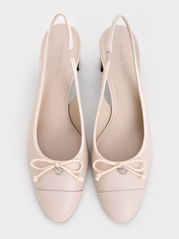 Bow Cap-Toe Slingback Pumps, Cream, hi-res