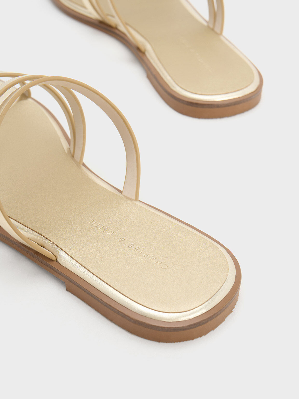 Gold lliana Metallic Strappy Slide Sandals - CHARLES & KEITH UK