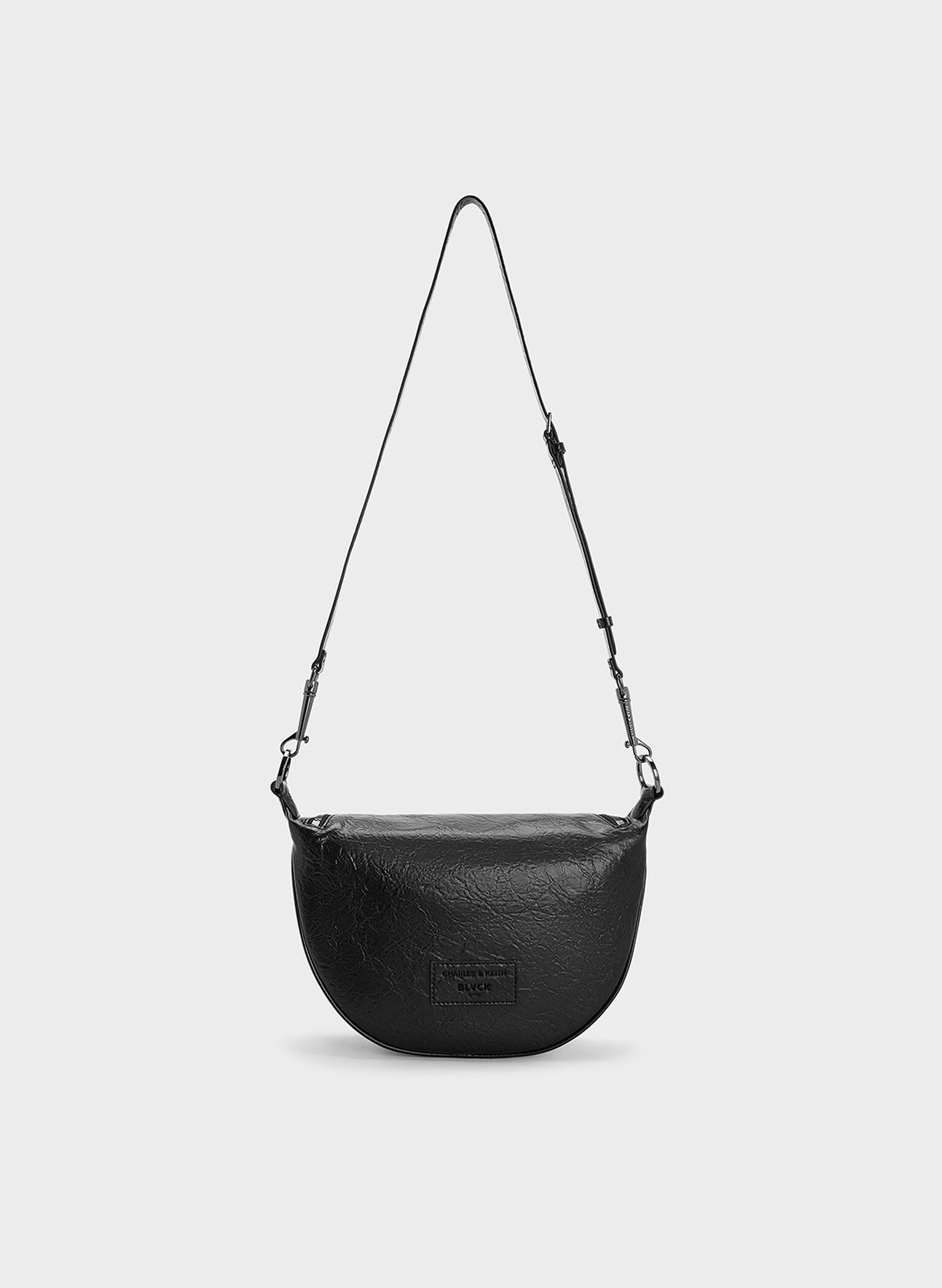 Philomena Rose-Motif Half-Moon Crossbody Bag, Noir, hi-res
