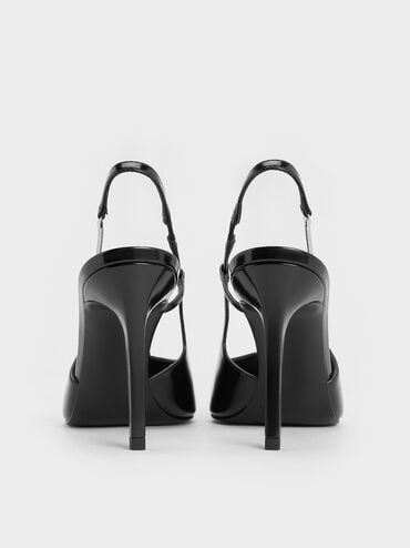 Chain-Strap Pointed-Toe Slingback Pumps, Black Box, hi-res
