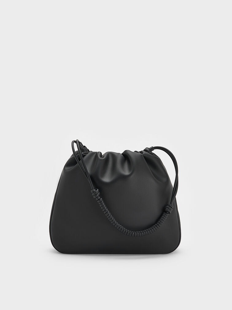 Lorelai Ruched Knotted-Strap Hobo Bag, Noir, hi-res