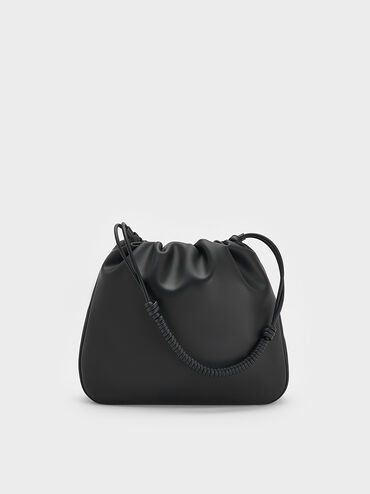 Lorelai Ruched Knotted-Strap Hobo Bag, Noir, hi-res