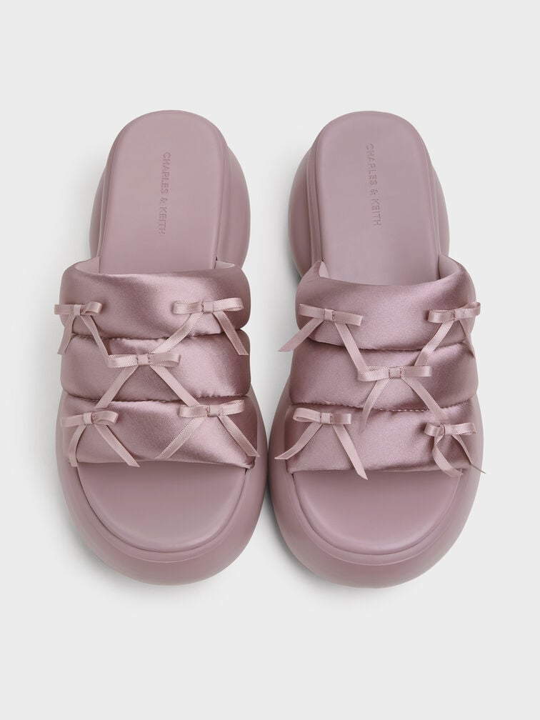 Recycled Polyester Bow Puffy Sports Sandals, Pink, hi-res