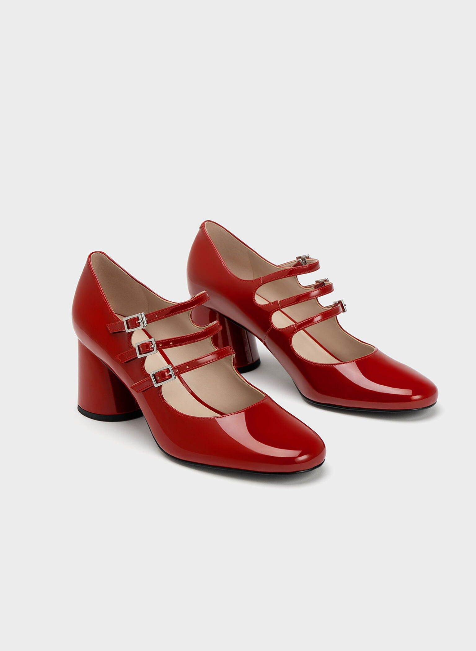 Claudie Patent Buckled Mary Janes, Red, hi-res
