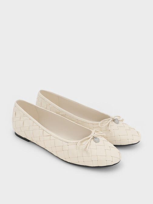 Woven Bow Ballet Flats, Chalk, hi-res