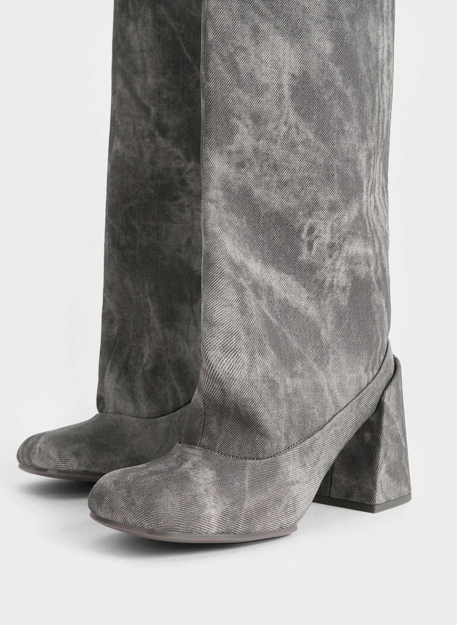Robbie Denim-Effect Platform Knee-High Boots, Dark Grey, hi-res