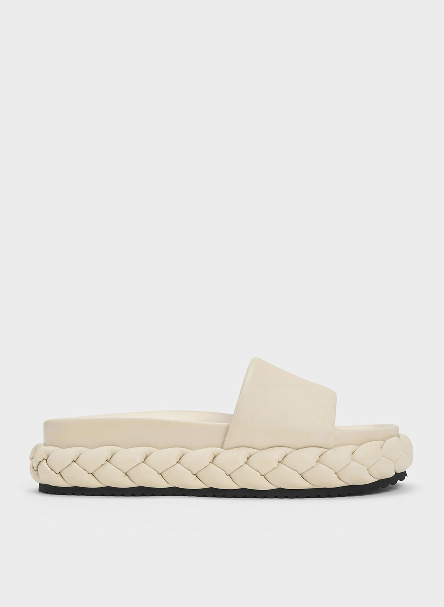 Tali Leather Braided Slides, Chalk, hi-res