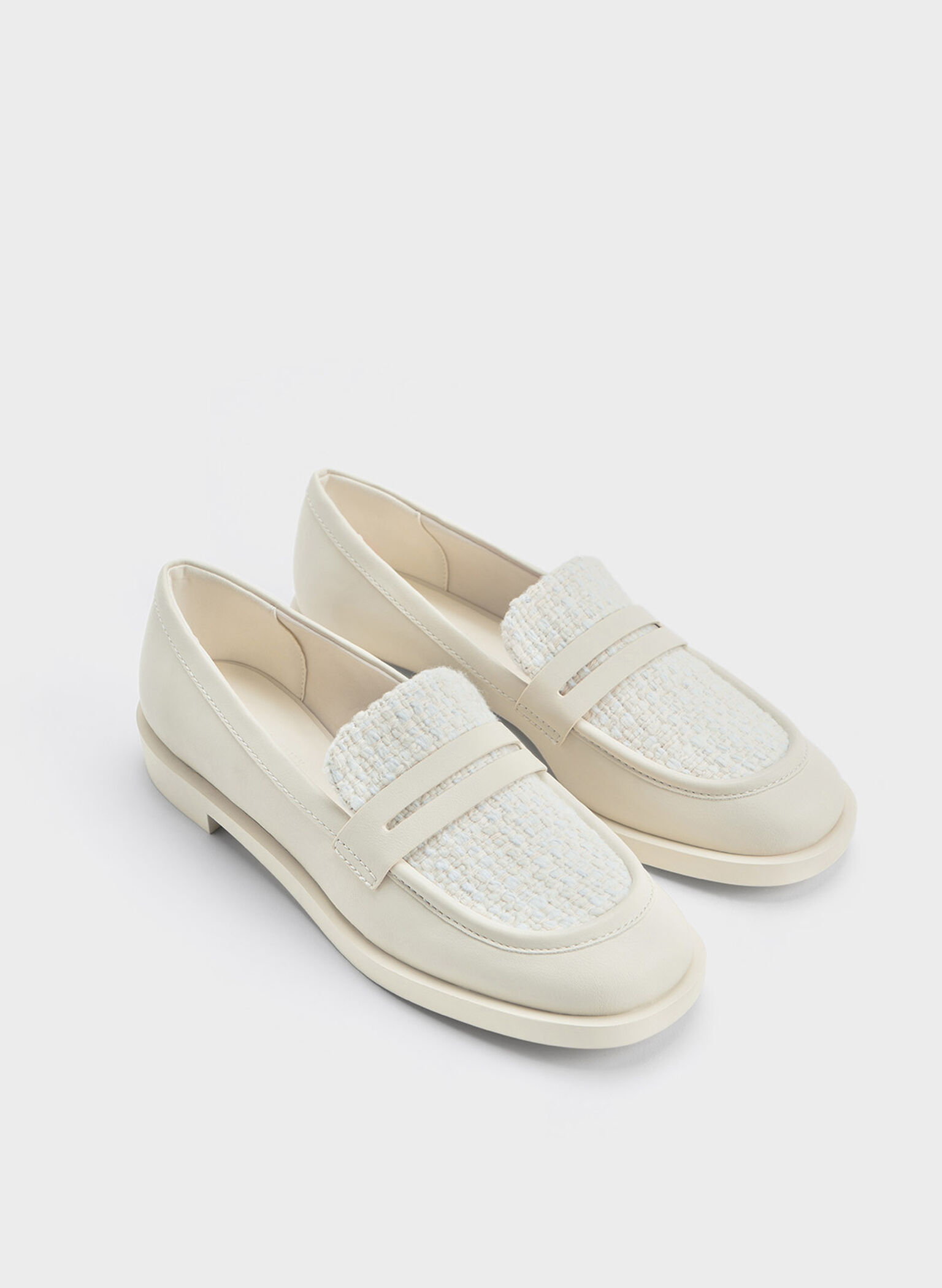 Gretel Tweed Penny Loafers, Chalk, hi-res