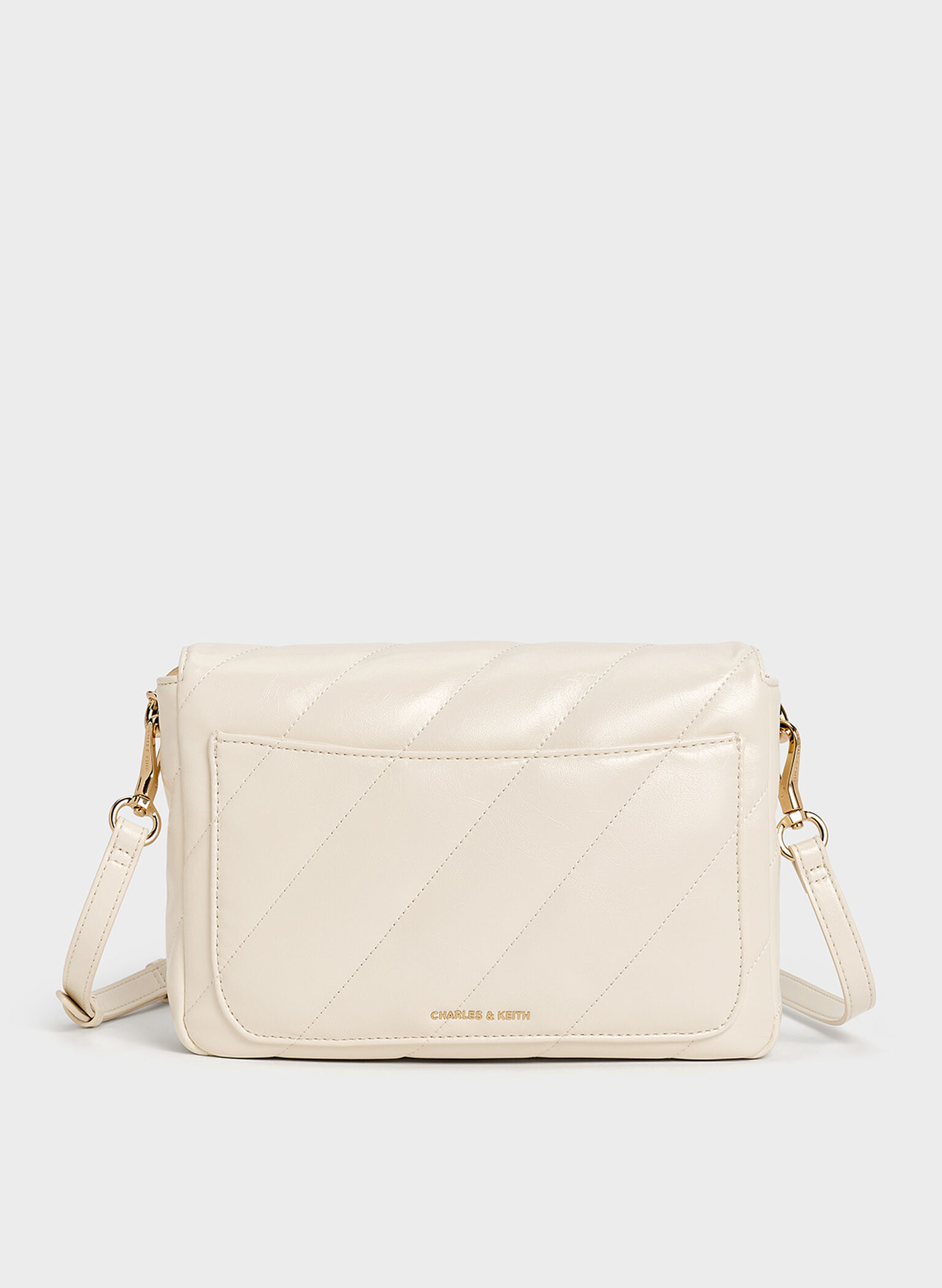 Fawn Panelled Front Flap Chain-Handle Bag, Cream, hi-res