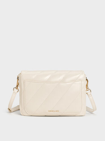 Fawn Panelled Front Flap Chain-Handle Bag, Cream, hi-res