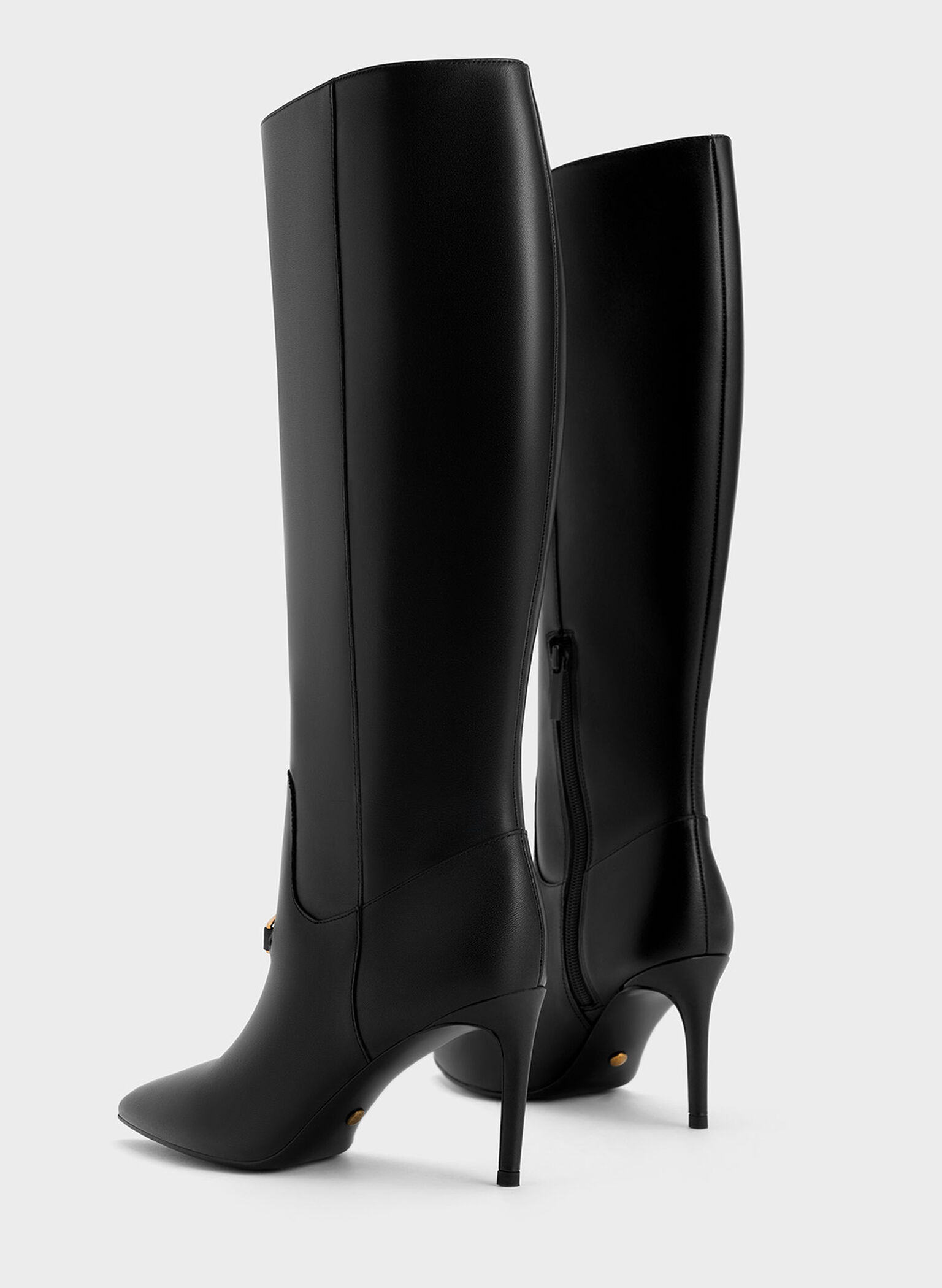 Gabine Leather Heeled Knee-High Boots, Black, hi-res