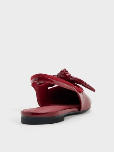 Patent Knotted-Bow Slingback Flats, Red, hi-res