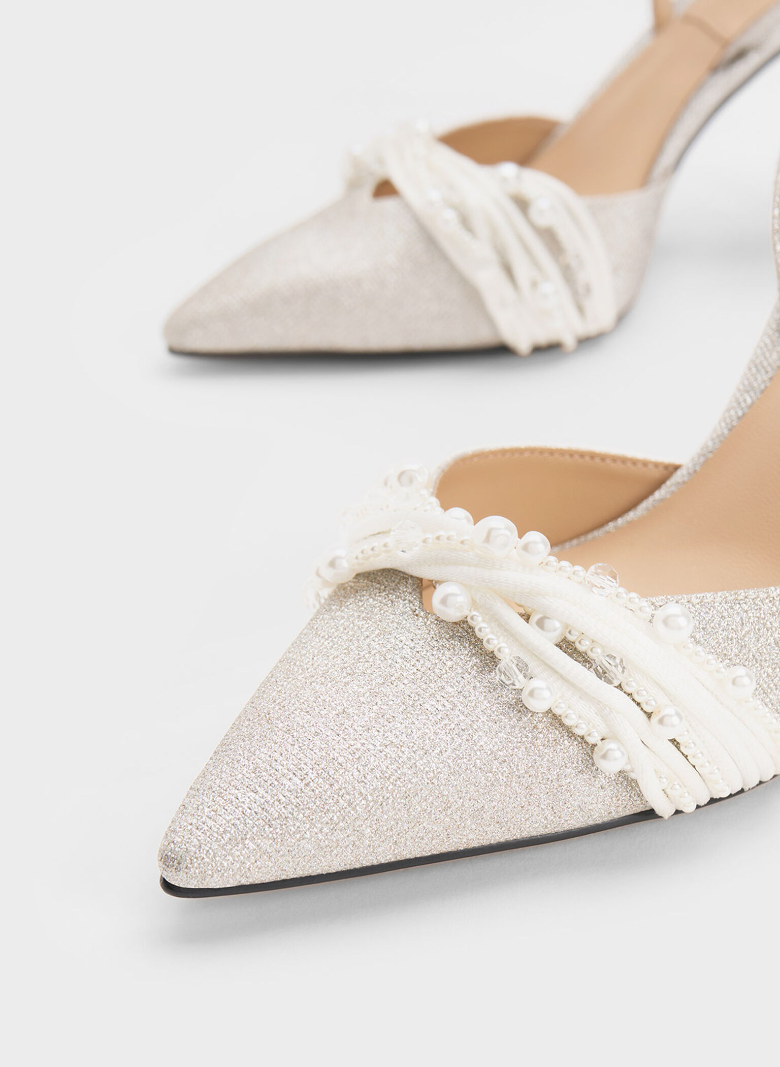 Leda Beaded Glittered Ankle-Strap Pumps, Silver, hi-res