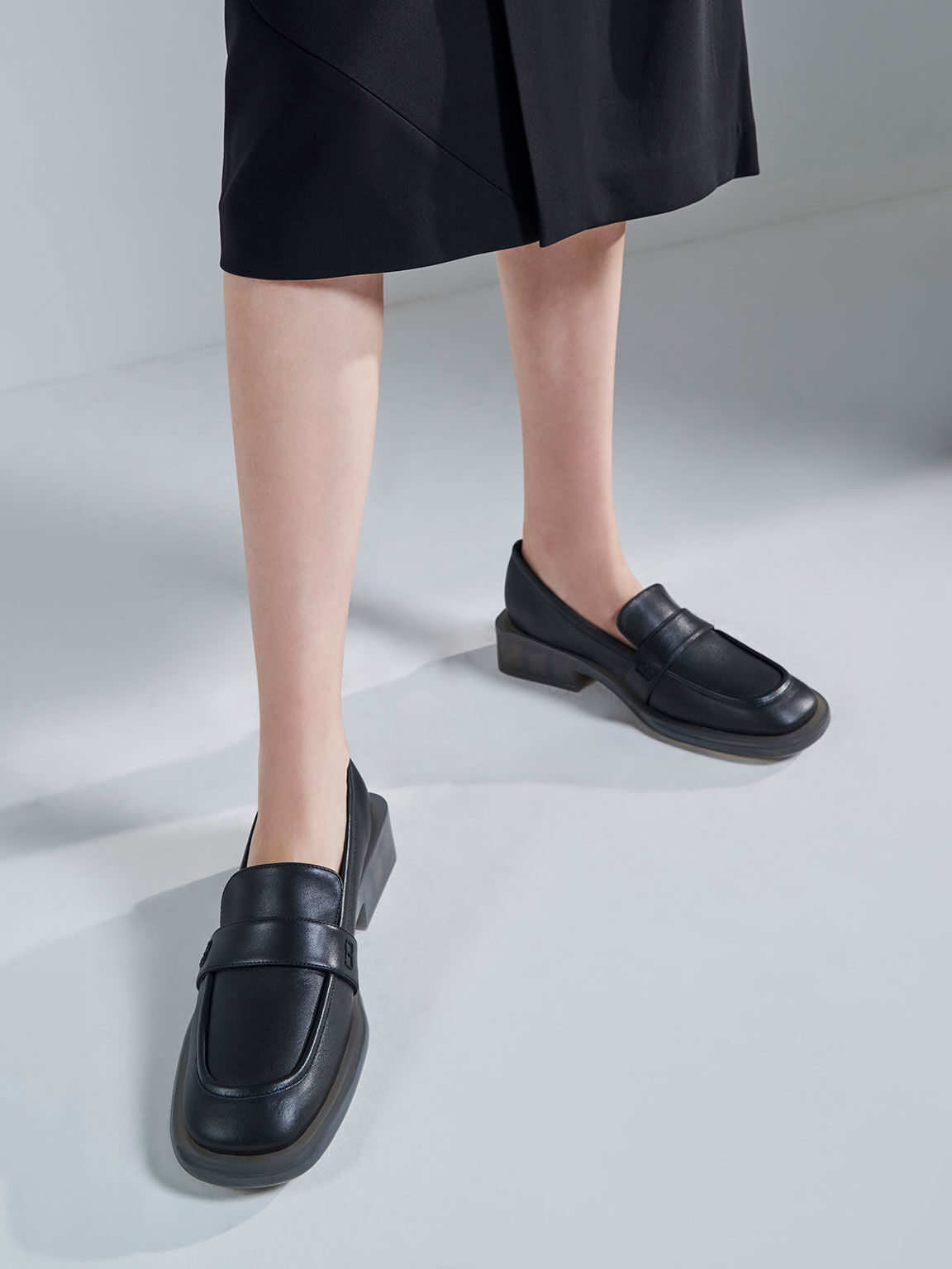 Leather Penny Loafers, Black, hi-res