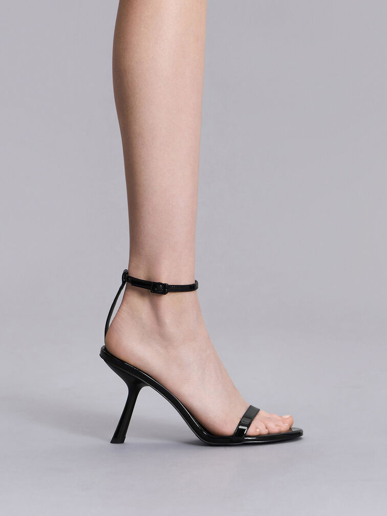 Patent Slant-Heel Ankle-Strap Sandals, Black Patent, hi-res