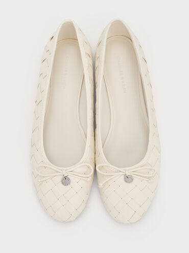 Woven Bow Ballet Flats, Chalk, hi-res