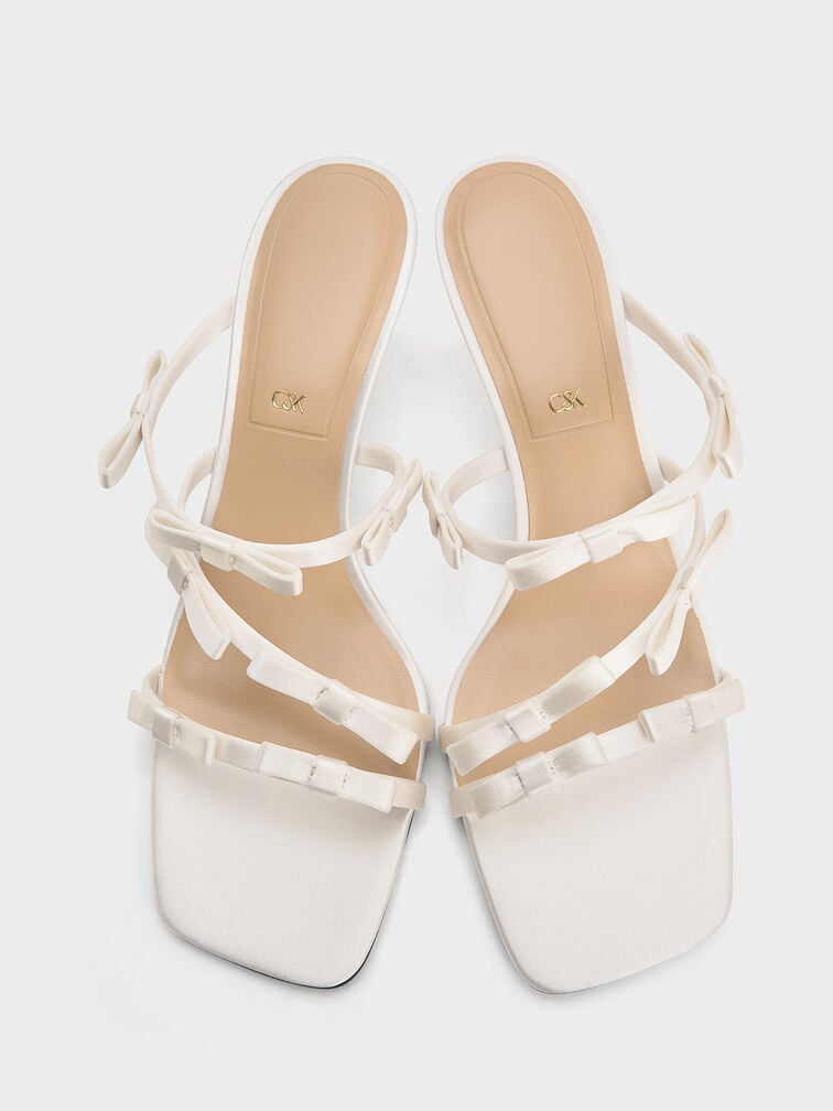 Jessy Recycled Polyester Bow Heeled Sandals, White, hi-res