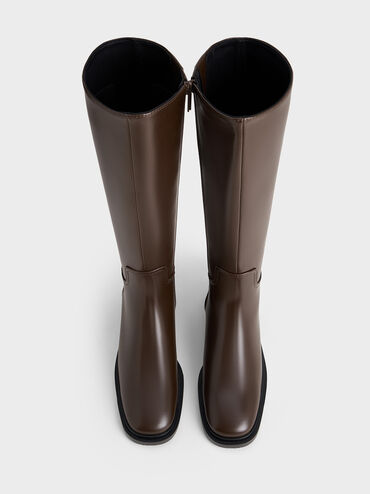 Side-Zip Knee-High Riding Boots, Brown, hi-res