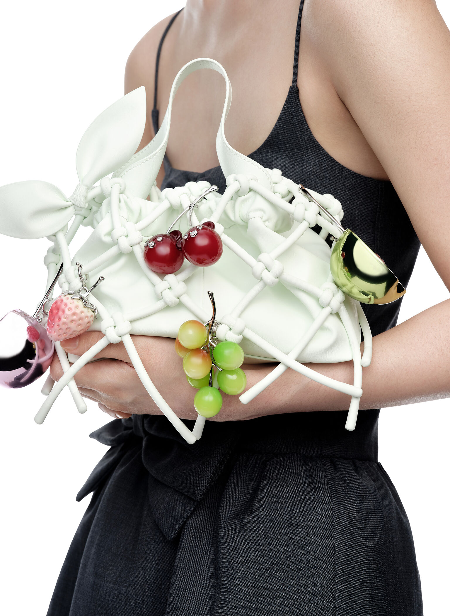 Ally Ruched Slouchy Knotted Bag & Fruit Charms Set, Mint Sorbet, hi-res
