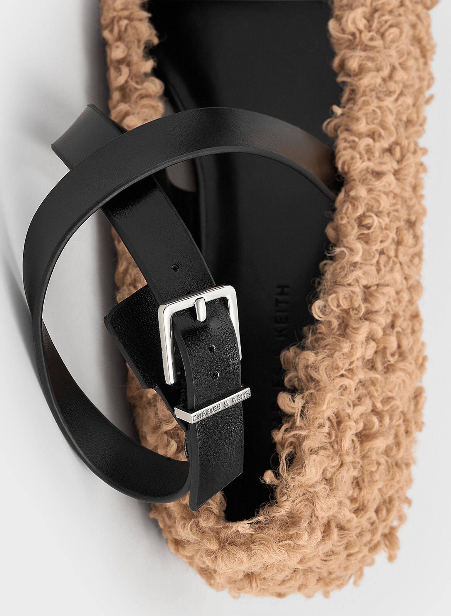 Margot Furry Crossover-Strap Ballet Flats, Camel, hi-res