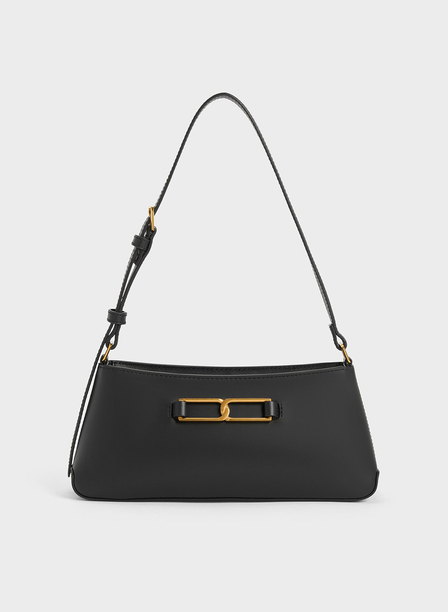 Gabine Leather Trapeze Shoulder Bag, Black, hi-res