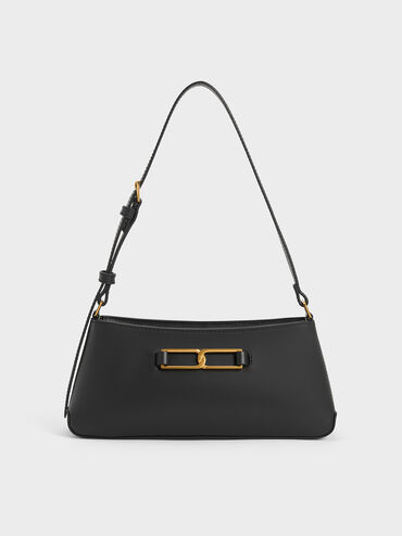 Gabine Leather Trapeze Shoulder Bag, Black, hi-res