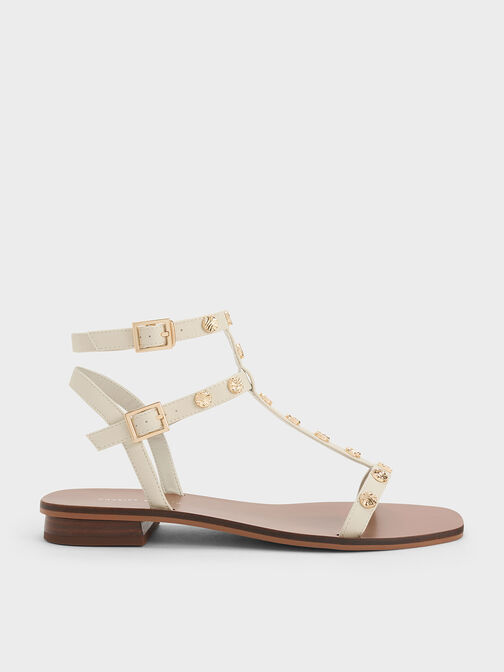 Studded Gladiator Sandals, Chalk, hi-res