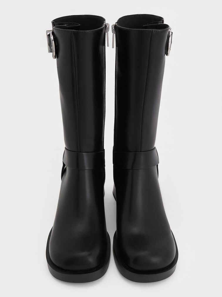 Kirke Buckled Mid-Calf Biker Boots, Black, hi-res
