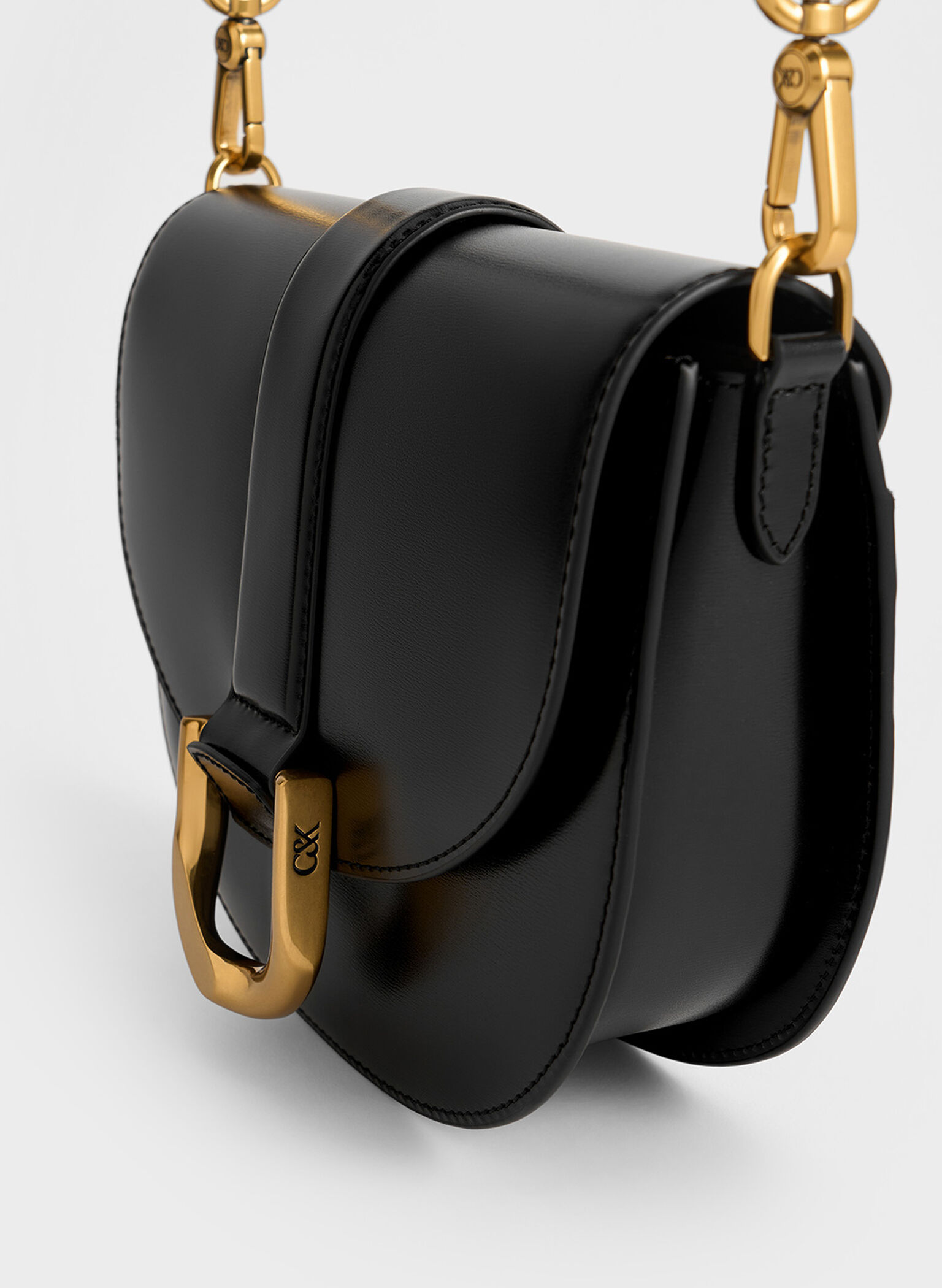 Gabine Leather Saddle Bag, Black, hi-res