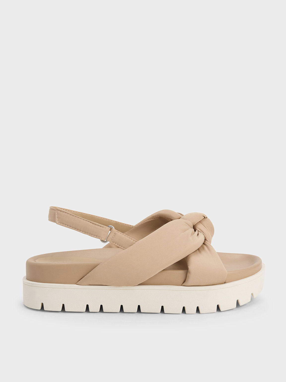 Nylon Knotted Flatform Sandals - Nude, Charles & Keith