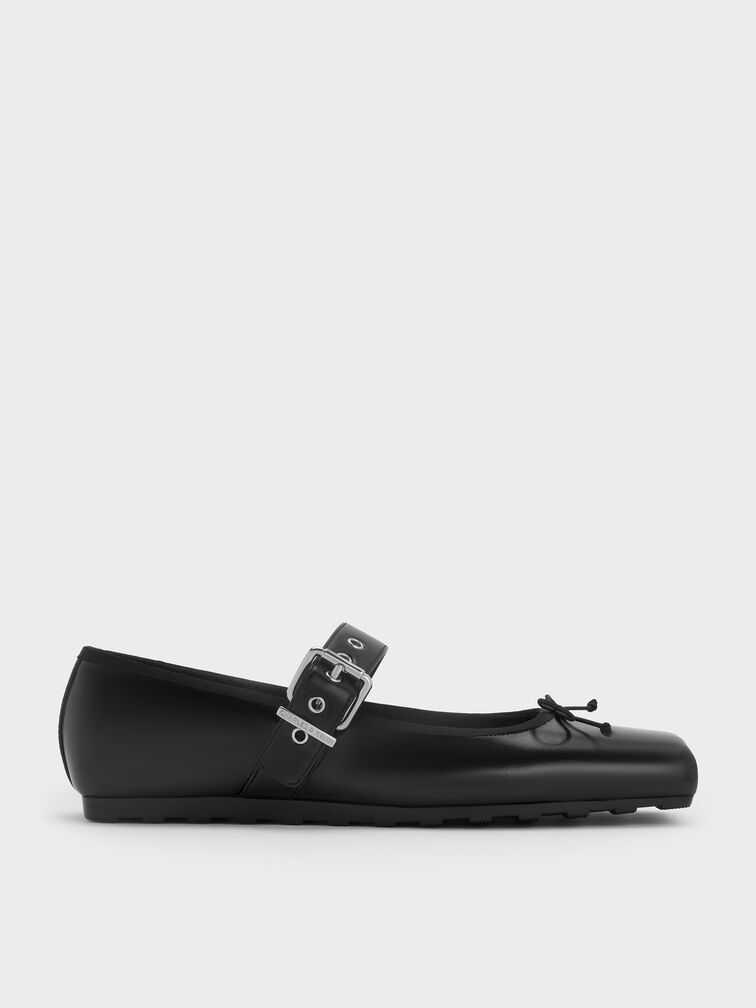 Myler Bow Square-Toe Buckled Mary Janes, Black, hi-res
