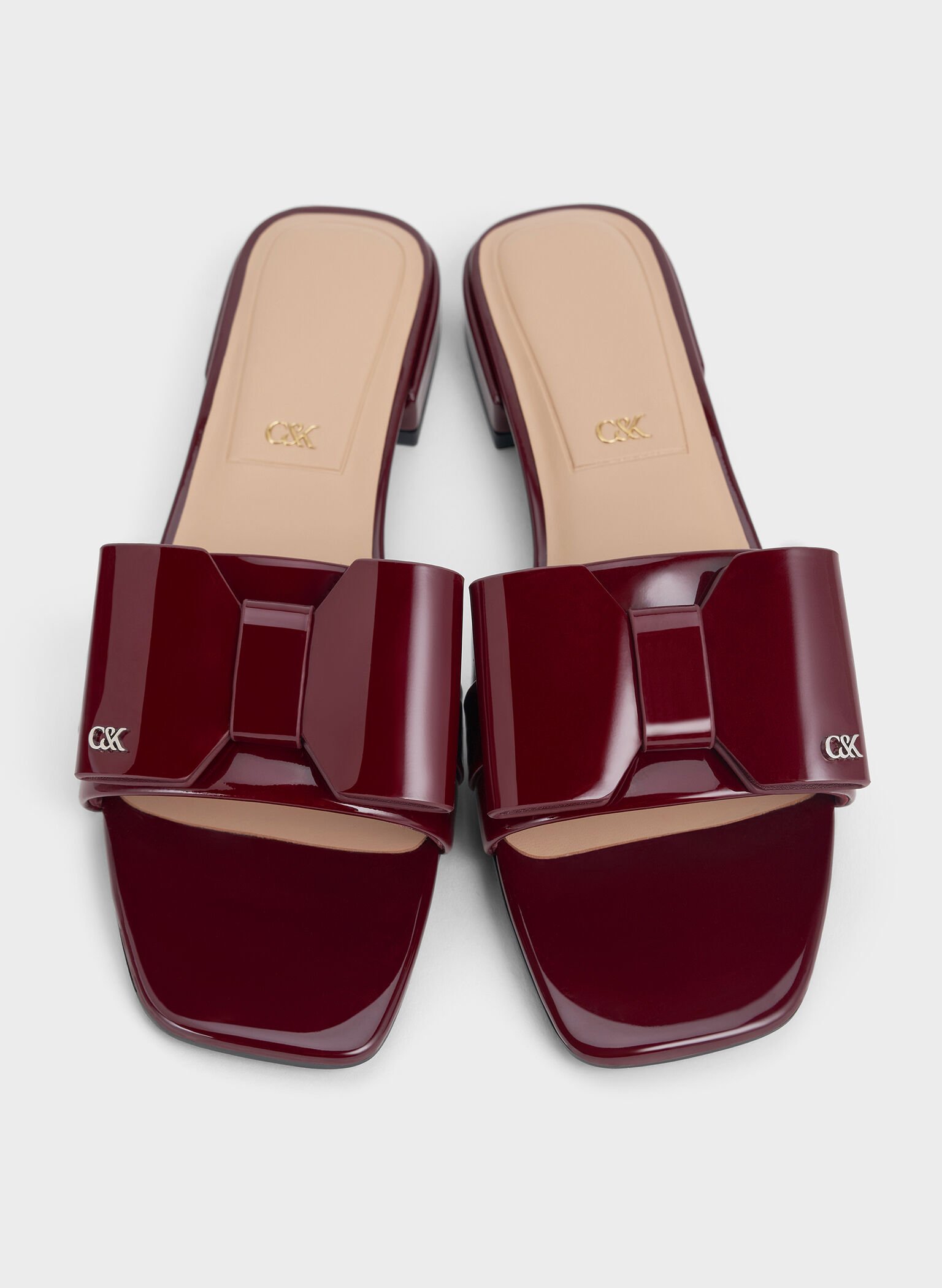 Lu Patent Leather Bow Slide Sandals, Burgundy, hi-res