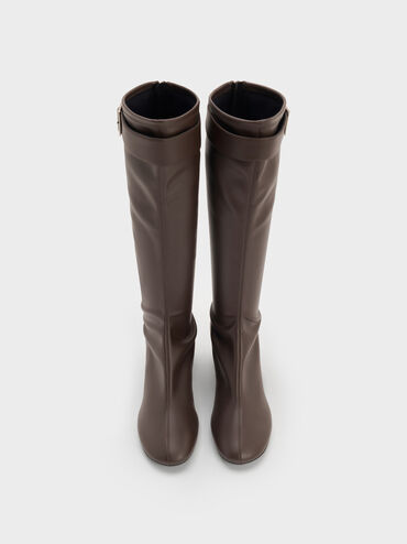 Gerry Buckled Block-Heel Knee-High Boots, Dark Brown, hi-res