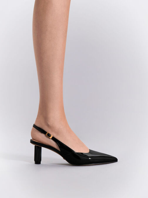 Geometric Heel Slingback Pumps, Black Box, hi-res