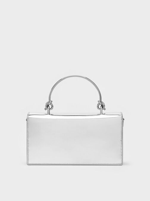 Kristine Metallic Sculptural-Handle Long Wallet, Silver, hi-res