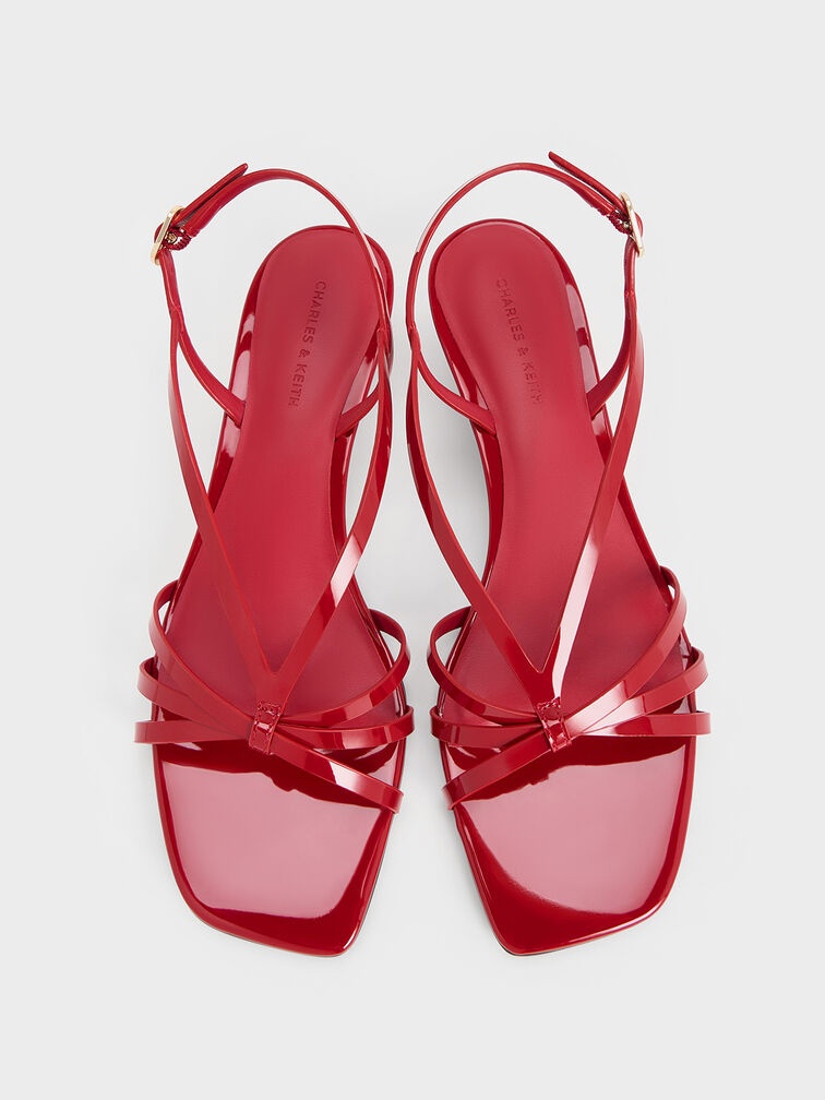 Patent Kitten-Heel Strappy Sandals, Red, hi-res