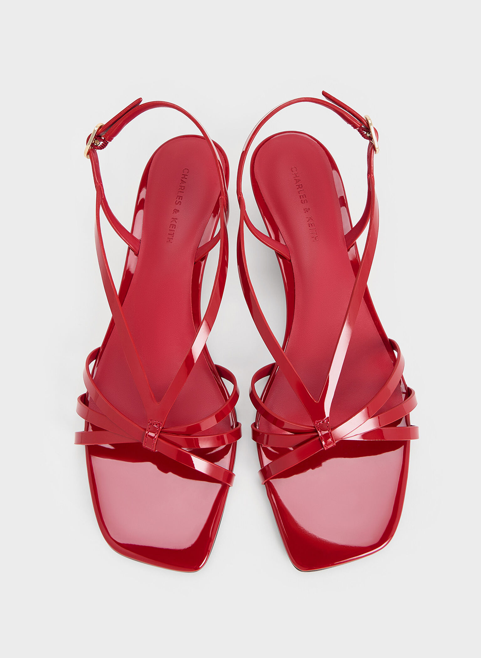 Patent Kitten-Heel Strappy Sandals, Red, hi-res