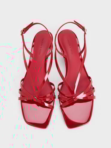 Patent Kitten-Heel Strappy Sandals, Red, hi-res
