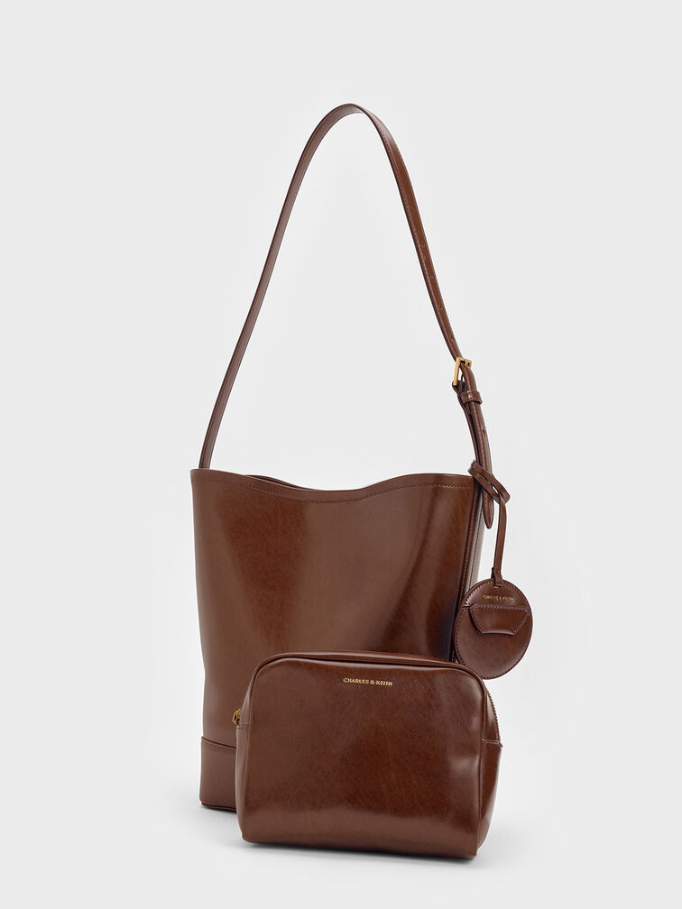 Enola Elongated Bucket Bag, Dark Brown, hi-res