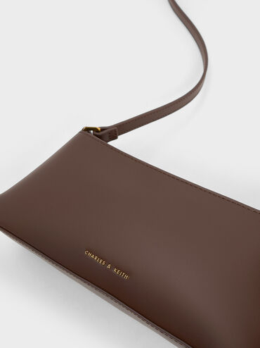 Gabine Leather Trapeze Shoulder Bag, Dark Brown, hi-res