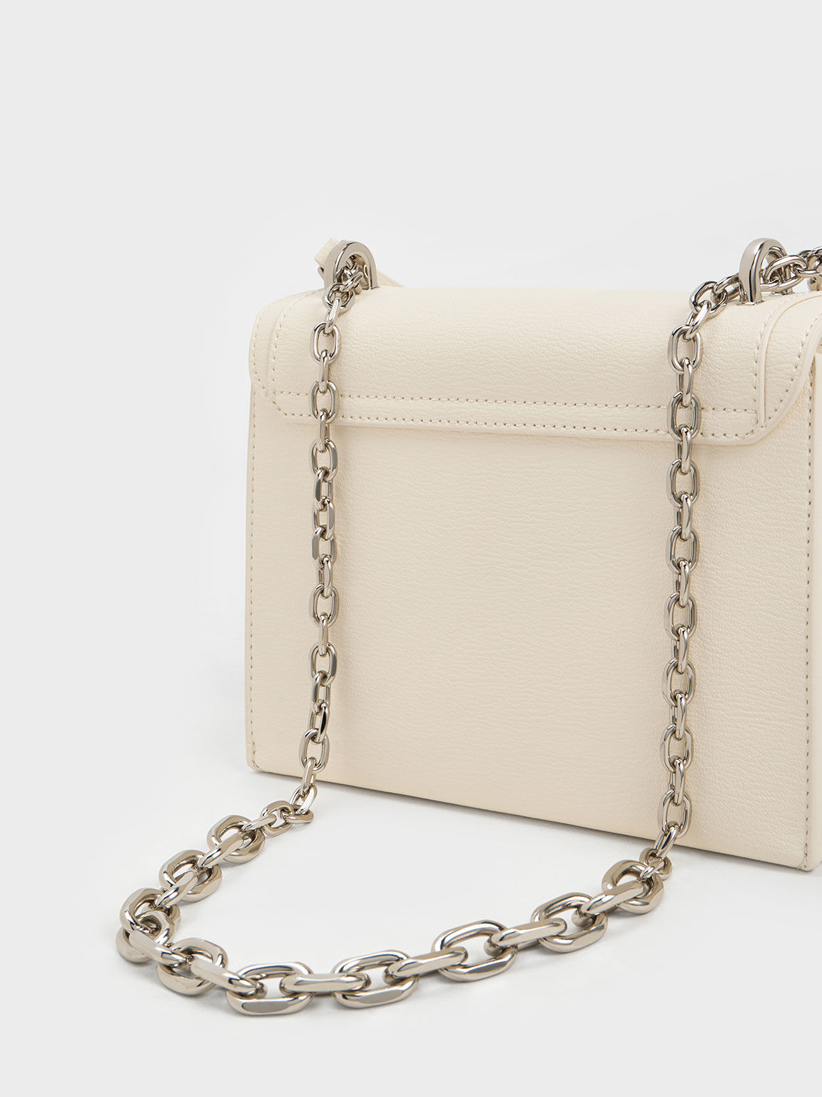 Front Flap Chain Handle Crossbody Bag Cream