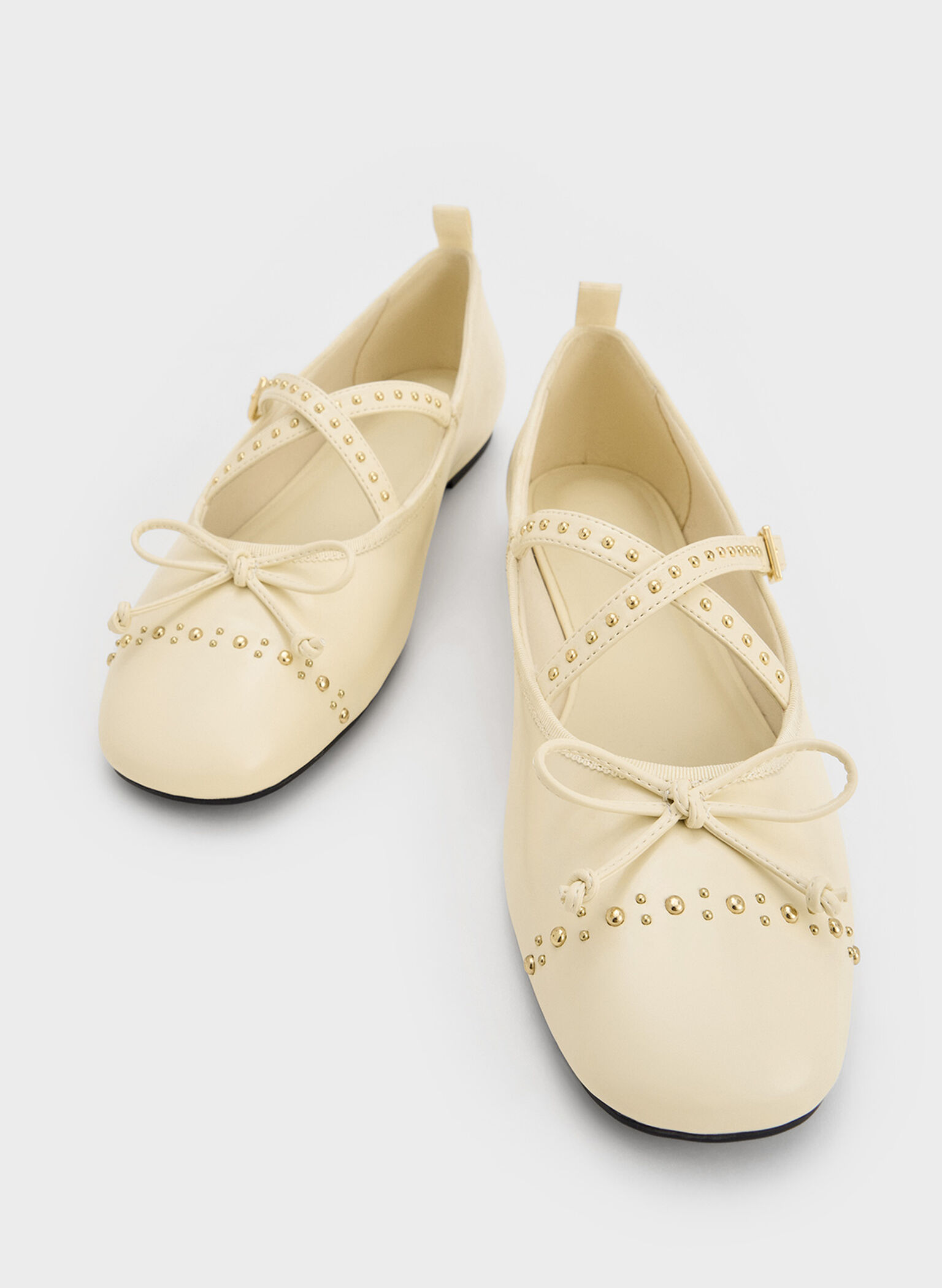 Studded Crossover-Strap Mary Jane Flats, Chalk, hi-res