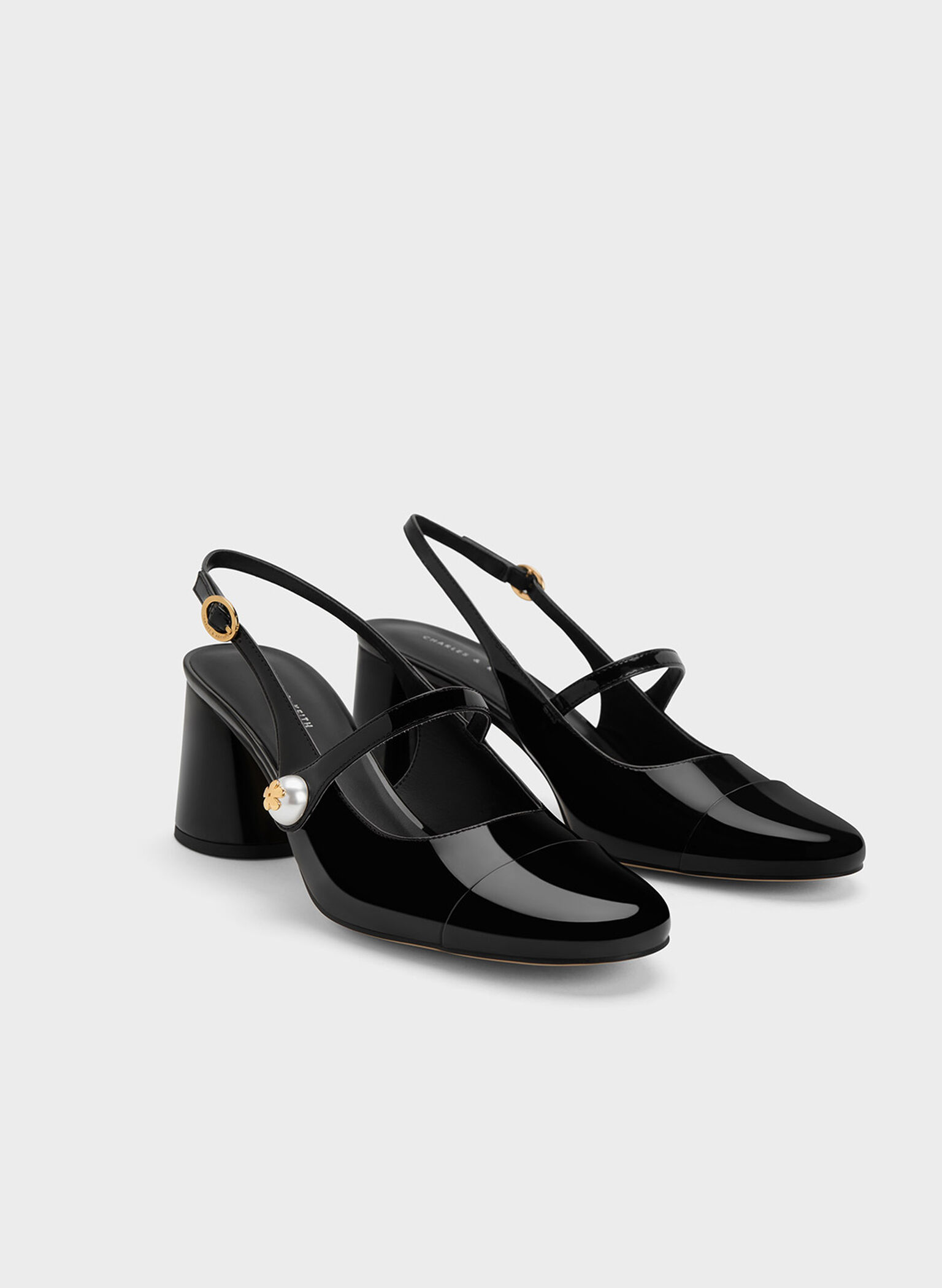Aeryn Pearl Embellished Patent Slingback Pumps, Black Patent, hi-res