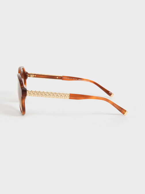 Metallic Braided Temple Acetate Aviator Sunglasses, T. Shell, hi-res