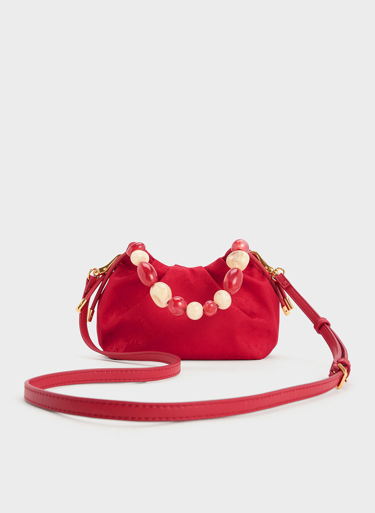 Aviary Jacquard Beaded-Handle Bag, Crimson Red, hi-res