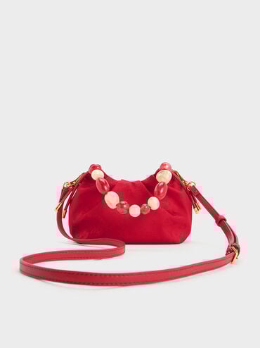 Aviary Jacquard Beaded-Handle Bag, Crimson Red, hi-res